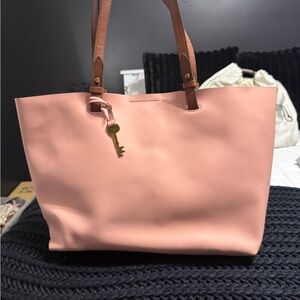 Fossil Pink Tote with Brown Handles